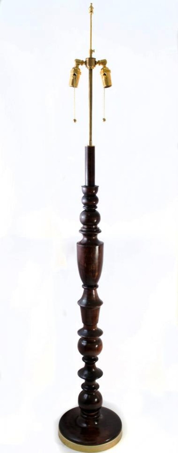 Custom, One-of-a-Kind, Hand Turned, Solid, Cherry, Wooden Body Floor Lamp, Brass Hardware, Adjustable Shade Riser