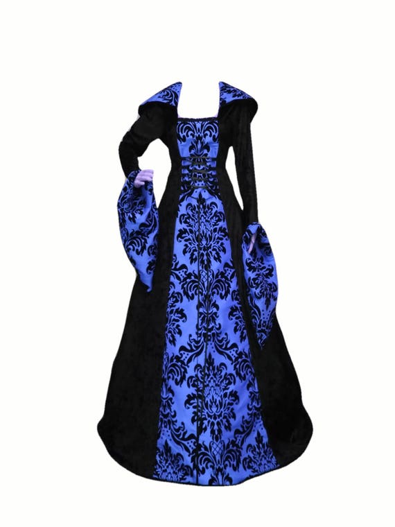 Gothic wedding dress blue and black dress prom gown