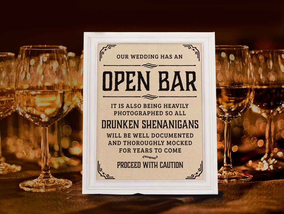 Wedding open bar sign. Rustic wedding decor. Wedding
