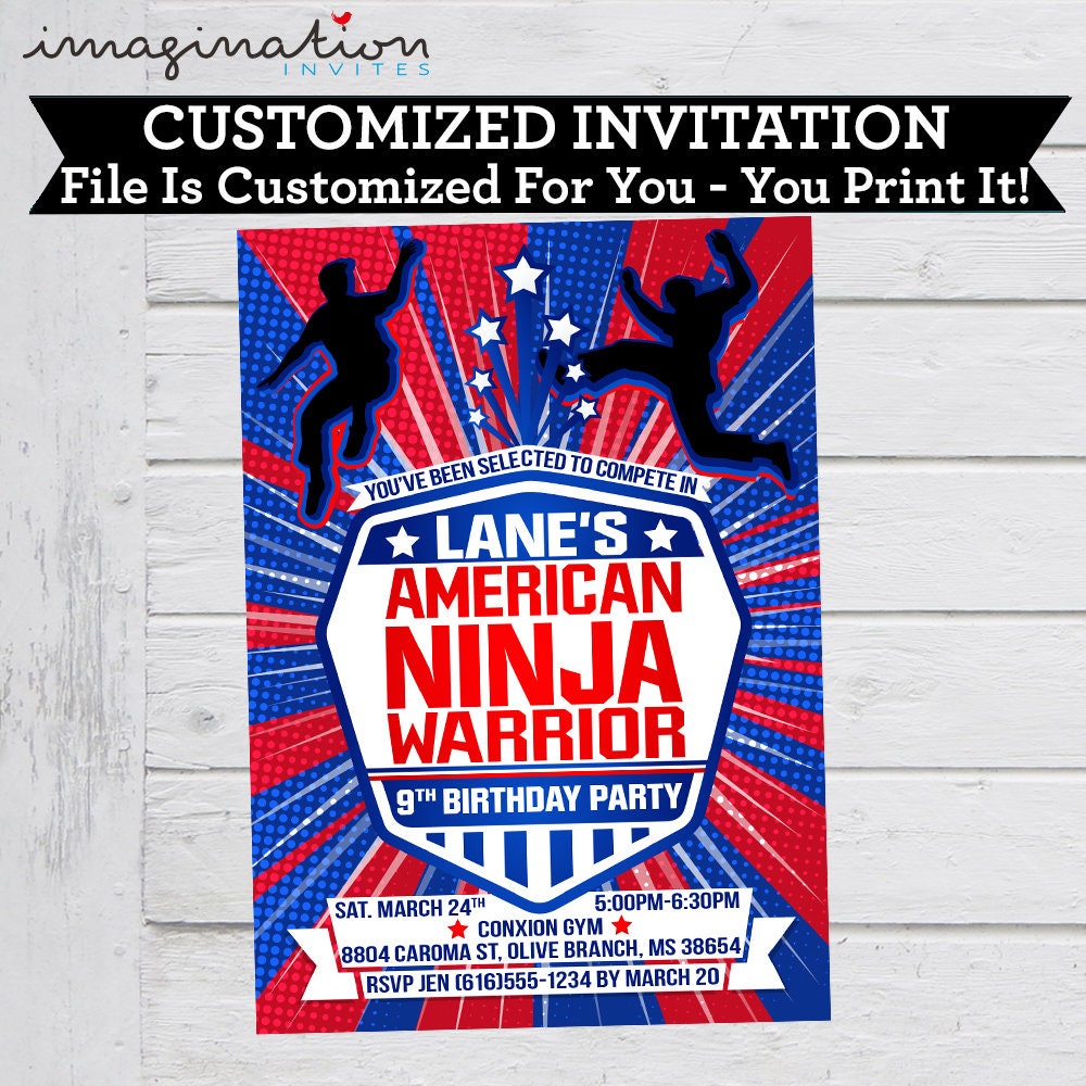 American Ninja Warrior Invitation ANW Birthday Invitations Boy