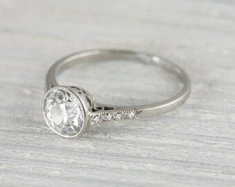 Old European Cut Moissanite Forever Brilliant Antique Style Engagement Ring platinum With milgrain Custom For Kaitlin