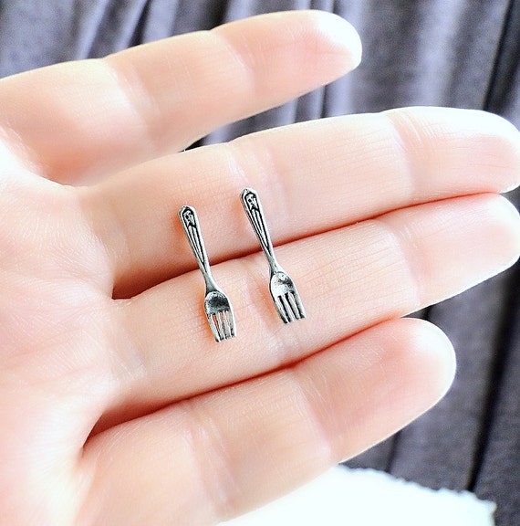 Tiny fork earrings Foodie Gift Silver Fork stud earrings