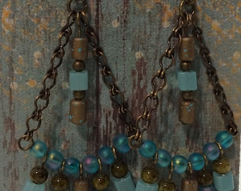 Turquoise Beaded Chandelier Earrings