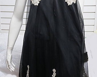 Vintage Black Nylon Chiffon Nightgown Kayser Small #525