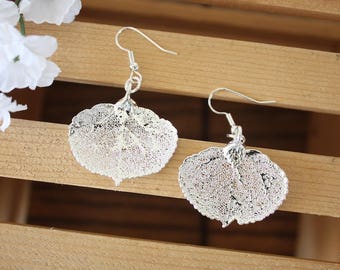 Silver Aspen Leaf Earrings, Real Leaf Earrings, Aspen Leaf, Sterling Silver Earrings, LESM186