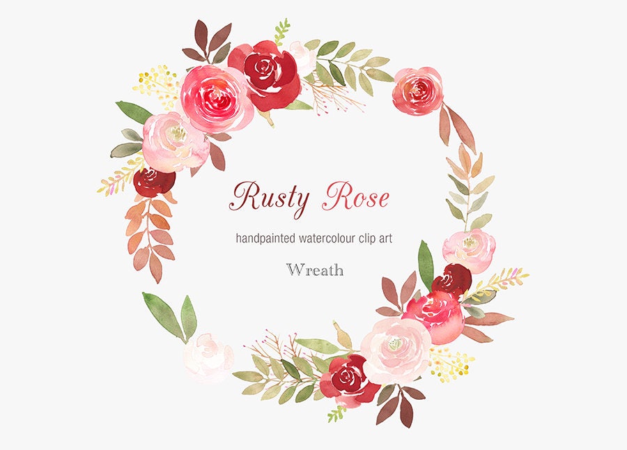 Watercolour Floral Wreath Clip Art Rusty Rose wedding