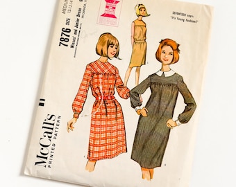 Vintage 1960s Womens Size Medium Dress McCalls Sewing Pattern 7876 Complete / b32-34 w25-26 / Long Sleeves or Sleeveless Optional Belt