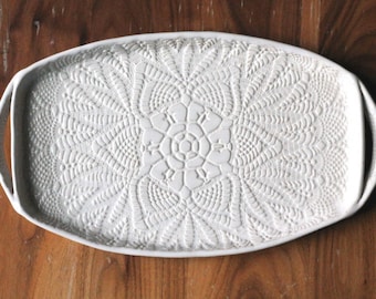 White Lace - Ceramic Appetizer Platter - Serving Tray
