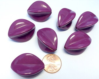 NOS Purple Lucite Beads, Corrugated Plastic Beads, Large Vintage Beads (Qty 5)