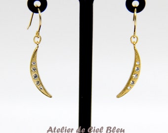Moon Earrings, Gold Moon Earrings, Cubic Zirconia Moon Earrings, Gold CZ Moon Earrings, Moon Dangle / Drop Earrings, Moon Jewelry