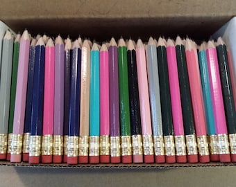 72 Assorted Mix of Mini short half Hexagon Golf #2 Pencils W/erasers Pre-Sharpened Made In the USA Non Toxic Latex Free Express PencilsTM