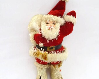 Vintage Flocked Santa Claus Christmas Decoration Mica Glitter