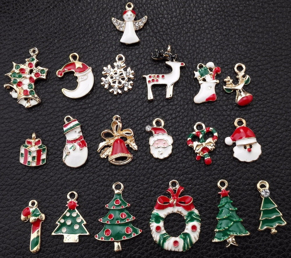 12 Different Christmas Charm Collection 12pcs Colorful Enamel