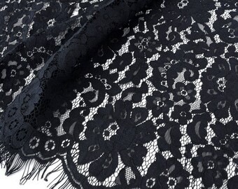 1.5M tissu bord en dentelle rebrodé festonnés noir largeur 37cm