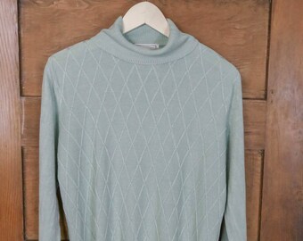 Vintage Light Blue Patterned Turtleneck • MEDIUM