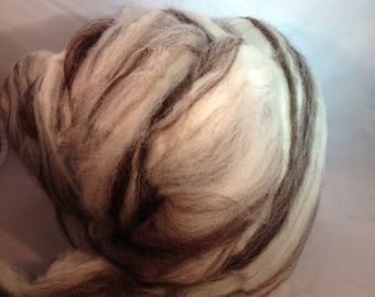 1oz BFL Wool White Brown Wool Spinning Felting Fiber