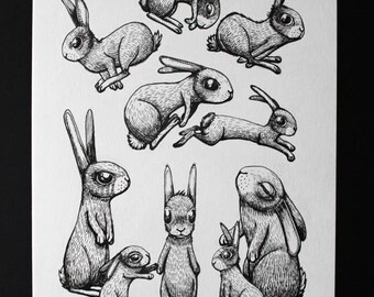 THE 10 rabbits Illustration graphic original India ink on paper 200 g/m2 KriSoft