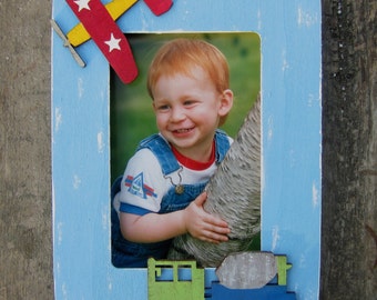 AIRPLANE Kids Wood Picture Frame - Original Hand Painted - Vertical/Horizontal