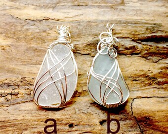 Sterling Sea Glass Necklace, Sea Glass Jewelry, Wire Wrapped Necklace, Sea Glass Gift, Lake Jewelry, Erie Beach Glass