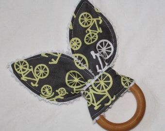 Yellow Bicycles Rabbit Ears Wooden Teething Ring