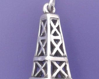 OIL DERRICK Charm .925 Sterling Silver, Oil Well, Rig, Texas Pendant - sc836
