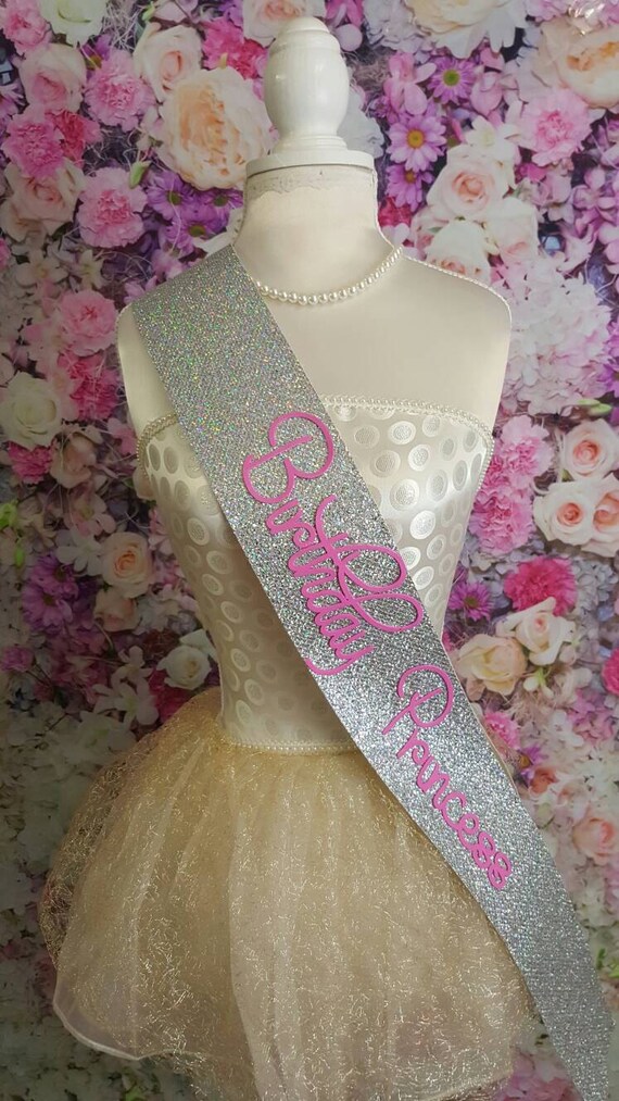 Birthday Princess Sash Silver Glitter Sash Personalised