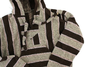 Poncho sz M Brown and Grey Striped Hooded Kangaroo Pocket