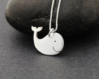 whale necklace sterling silver cute happy necklace whale pendant comes with Italian box chain
