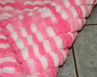 blanket double tassels - special cozy baby - pink and white - handmade