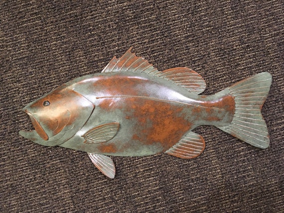 Largemouth Bass Metal Handmade Wall Sculpture 24in Lodge Cottage Cabin Lake