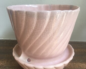 Vintage Pink Planter with attached saucer