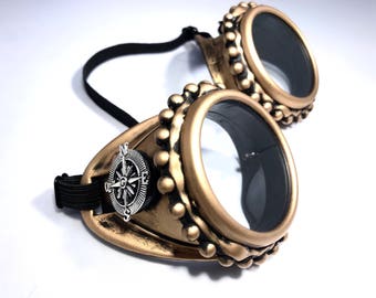 Steampunk Goggles, Monocle Burning Mad Man Gold Style
