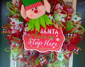 Christmas Wreath, Elf Wreath, Deco Mesh Christmas Wreath, Holiday Wreath, Christmas Elf Wreath, Christmas Mesh Wreath, Christmas Decoration