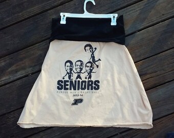 Upcycled Purdue University skirt, repurposed skirt, summer festival skirt. boho skirt