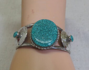 ModernTurquoise Mexican Alpaca Metal Cuff Bracelet