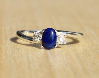 Lapis Lazuli Ring, Lapis Ring, Silver Lapis Lazuli Ring, Dark Blue Ring, CZ Lapis Ring, Simple Ring, Petite Ring