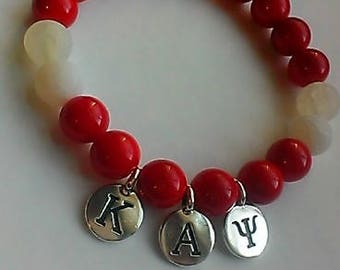Kappa Alpha Psi Inspired Gemstone Bracelet, stretch, beaded, red and white, HBCU, greek gifts, Kappa gift, men's, Jade, 10mm