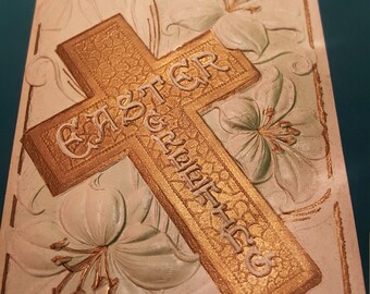 Vintage Easter postcard cross religious postcard