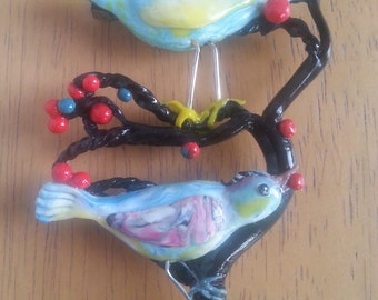 Birds on Tree Brooch