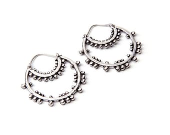 Mandala Dotted White Brass Hoop Earrings Indian Inspired Earrings Jewellery Free UK Delivery Gift Boxed WB7