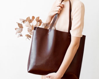 Large Chestnut Brown Leather Tote bag No. Ltb-1501