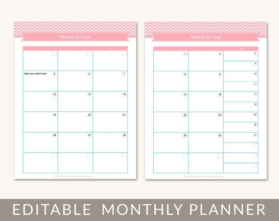 printable monthly calendar planner grid editable pdf for