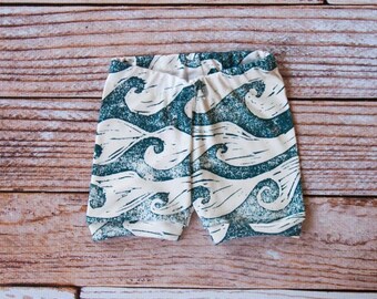 organic, baby leggings, shorts, baby shorts, toddler shorts, organic shorts, waves, wave shorts, sea, ocean, nautical, organic baby shorts