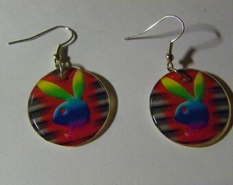 Dangle Rainbow Picture Playboy Bunny Earrings #717