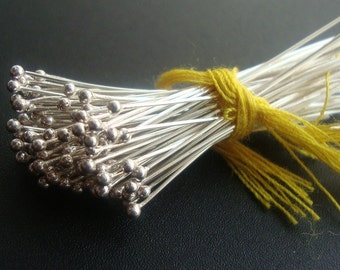 Bulk 200 pcs, 28 gauge, 25mm, Bali Sterling Silver Ball End Headpins
