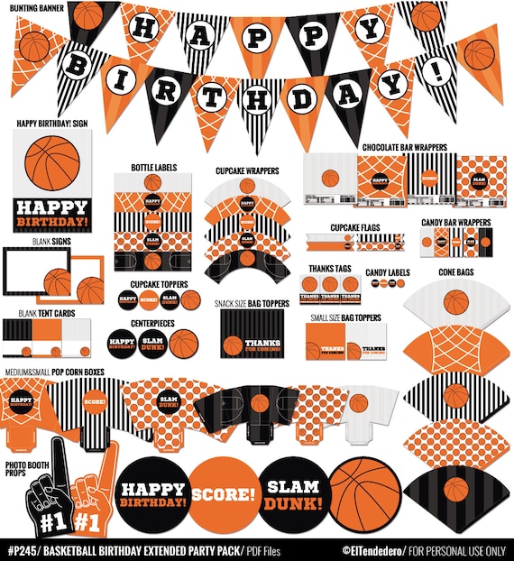 Decoración Cumpleaños Baloncesto. Pack Imprimible Fiesta