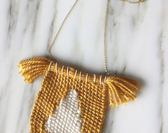 Little Weaved Necklace | Mustard Yellow Weaving with White Trangle