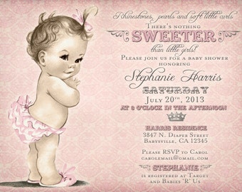 Vintage Baby Shower Invitation For Girl - Antique - Pink - DIY Printable