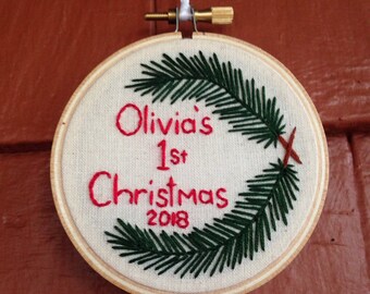 Custom Baby's First Christmas Ornament - 3 inch round -