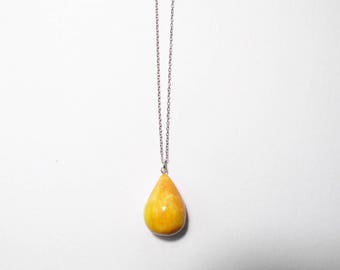 Ceramic Necklace, Mustard Yellow Statement Necklace, Chunky Necklace, Geometric Jewelry, Sterling Silver Clay Necklace, Teardrop Necklace